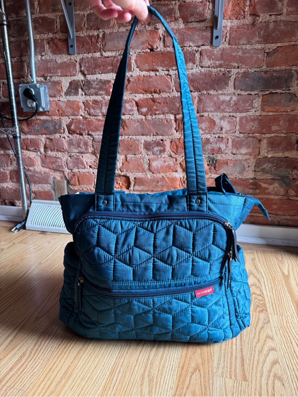 Skip Hop Quilted Teal Shoulder Tote/Diaper Bag